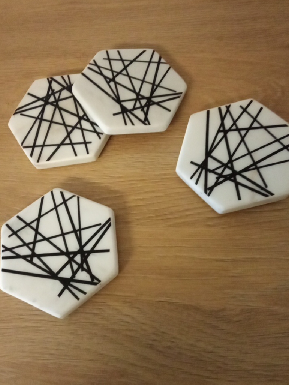 2for$20๐ Modern Black & White Hexagon Marble Coaster Set of 4